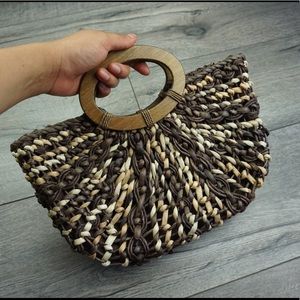 Vintage Coldwater Creek Straw Beach Handbag